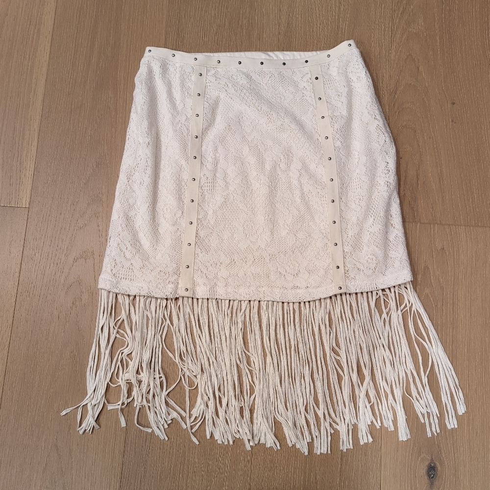 Elegant Cream Lace Fringe Skirt